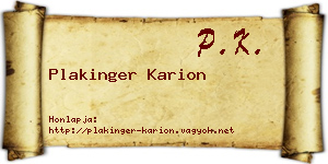 Plakinger Karion névjegykártya